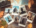 Easter Island moai statue travel memories collage under colorful sky background Royalty Free Stock Photo