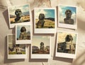 Easter Island moai statue travel memories collage under colorful sky background Royalty Free Stock Photo