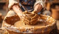Potter Shaping Clay on Wheel Royalty Free Stock Photo