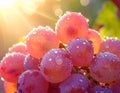 Close-up of pink grape vine with dew droplets on sunny background. Royalty Free Stock Photo