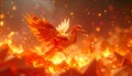 Origami Phoenix Rising from Flames Royalty Free Stock Photo