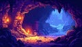 Enchanting Pixel Art Cave with Torches and Mystical Glow Royalty Free Stock Photo