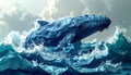 Majestic Blue Whale Breaching in Stylized Ocean Waves Royalty Free Stock Photo