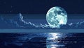 Pixel Art Full Moon Over Ocean at Night Royalty Free Stock Photo