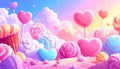 Whimsical Candy Land with Heart Lollipops and Swirl Candies Royalty Free Stock Photo