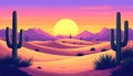 Pixel Art Desert Landscape with Saguaro Cacti at Sunset Royalty Free Stock Photo