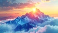 Low Poly Mountain Peak at Sunrise with Clouds Royalty Free Stock Photo