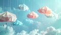 Origami Clouds Raining Drops Royalty Free Stock Photo