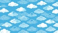 Seamless Pattern of Stylized Clouds on Blue Sky Royalty Free Stock Photo