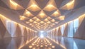 Modern Architectural Corridor with Geometric Ceiling and Reflective Floor Royalty Free Stock Photo