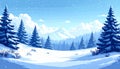Serene Winter Landscape with Snow-Covered Pine Trees and Mountains Royalty Free Stock Photo