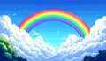 Pixel Art Rainbow Arching Over Clouds Royalty Free Stock Photo