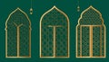 Elegant Islamic Arched Windows with Golden Geometric Patterns Royalty Free Stock Photo