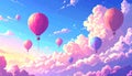 Whimsical Hot Air Balloons Floating in a Dreamy Pink and Blue Sky Royalty Free Stock Photo