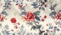 Vintage Floral Pattern with Red Peonies and Blue Leaves Royalty Free Stock Photo