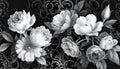 Elegant Black and White Floral Arrangement with Peonies and Damask Pattern Royalty Free Stock Photo