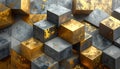 Abstract Geometric Background of Gold and Gray Cubes Royalty Free Stock Photo