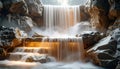 Enchanting Multi-Tiered Waterfall with Warm Illumination Royalty Free Stock Photo