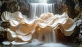 Abstract Paper Sculpture Intertwined with a Serene Waterfall in a Grotto Royalty Free Stock Photo