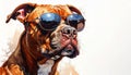 Brown pitbull portrait and thinking and sunglasses illustration drawing illustration Royalty Free Stock Photo
