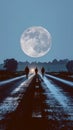 Surreal Journey on a Moonlit Road Royalty Free Stock Photo