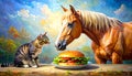 Horse, Burger, Cat Royalty Free Stock Photo