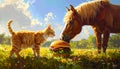 Horse, Burger, Cat Royalty Free Stock Photo