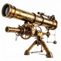 Vintage Brass Astronomical Telescope Isolated on White Royalty Free Stock Photo