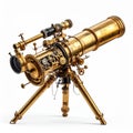 Vintage Steampunk Telescope with Intricate Gears Isolated on White Royalty Free Stock Photo