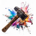Creative Breakthrough: Sledgehammer Smashing Colorful Crystals Royalty Free Stock Photo