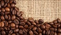 Coffee bean background. Coffee beans background on burlap Royalty Free Stock Photo