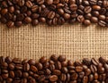 Coffee bean background. Coffee beans background on burlap Royalty Free Stock Photo