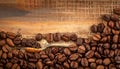 Coffee bean background. Coffee beans background on burlap Royalty Free Stock Photo