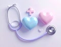 Pastel Healthcare: Stethoscope, Hearts, and Medical Cross for Wellness Royalty Free Stock Photo