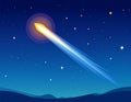 Beautiful glowing meteor streaks across night sky above mountain sunrise view Royalty Free Stock Photo