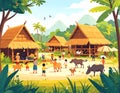 Traditional Southeast Asian Village Life Illustration Royalty Free Stock Photo