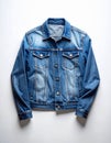 Folded Denim Jacket on Matte White Background with Sleeve Visible Royalty Free Stock Photo