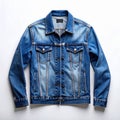 Folded Denim Jacket on Matte White Background with Sleeve Visible Royalty Free Stock Photo
