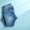 Minimal Flat Lay with Single Denim in Soft Natural Light Royalty Free Stock Photo