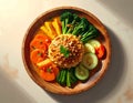 Vibrant Vegan Buddha Bowl on Wooden Plate Royalty Free Stock Photo