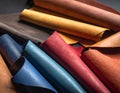 Pieces of the colored leathers. raw materials for manufacture Royalty Free Stock Photo