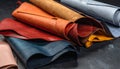 Pieces of the colored leathers. raw materials for manufacture Royalty Free Stock Photo