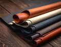 Pieces of the colored leathers. raw materials for manufacture Royalty Free Stock Photo