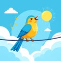 Joyful Cartoon Bird Singing on a Wire in Sunny Skies Royalty Free Stock Photo
