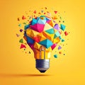 Exploding Geometric Lightbulb: Vibrant Creativity Burst Royalty Free Stock Photo