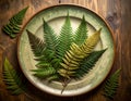 Lush Fern Arrangement on Rustic Wooden Table Royalty Free Stock Photo