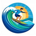 Dynamic Surfer Riding Ocean Wave at Sunset Royalty Free Stock Photo