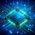 Futuristic Microchip on Illuminated Digital Circuit Board Royalty Free Stock Photo