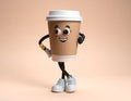 coffee cup character, retro cartoon mascot character Royalty Free Stock Photo