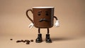 coffee cup character, retro cartoon mascot character Royalty Free Stock Photo